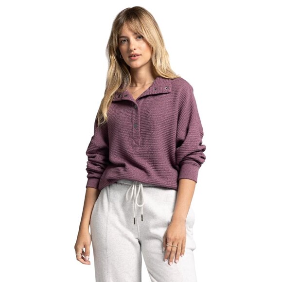 Thread and Supply Merrick Top Size 1X Long Sleeve Henley Sweater Eggplant Comfy - Picture 1 of 9